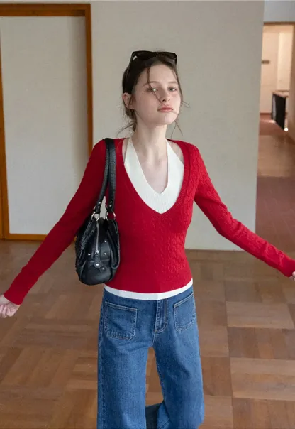 Cable Knit Sweater with Back Tie Detail