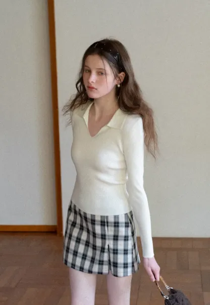 Plaid Skirt with Front Slit