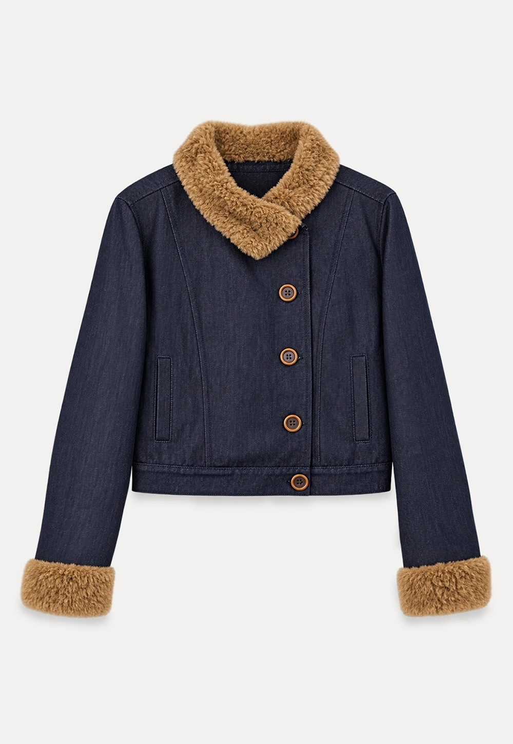Faux Fur Trimmed Stand Collar Button Front Short Jacket