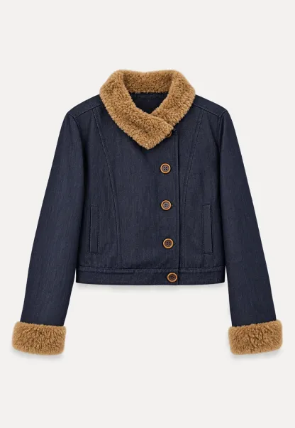 Faux Fur Trimmed Stand Collar Button Front Short Jacket