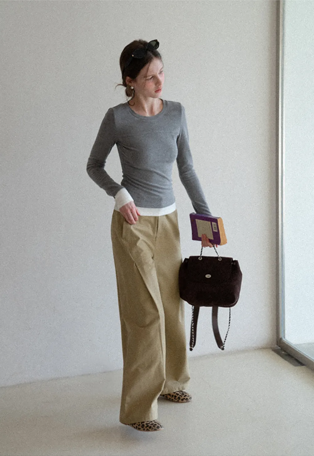 Long sleeve round neck layered t shirt design top