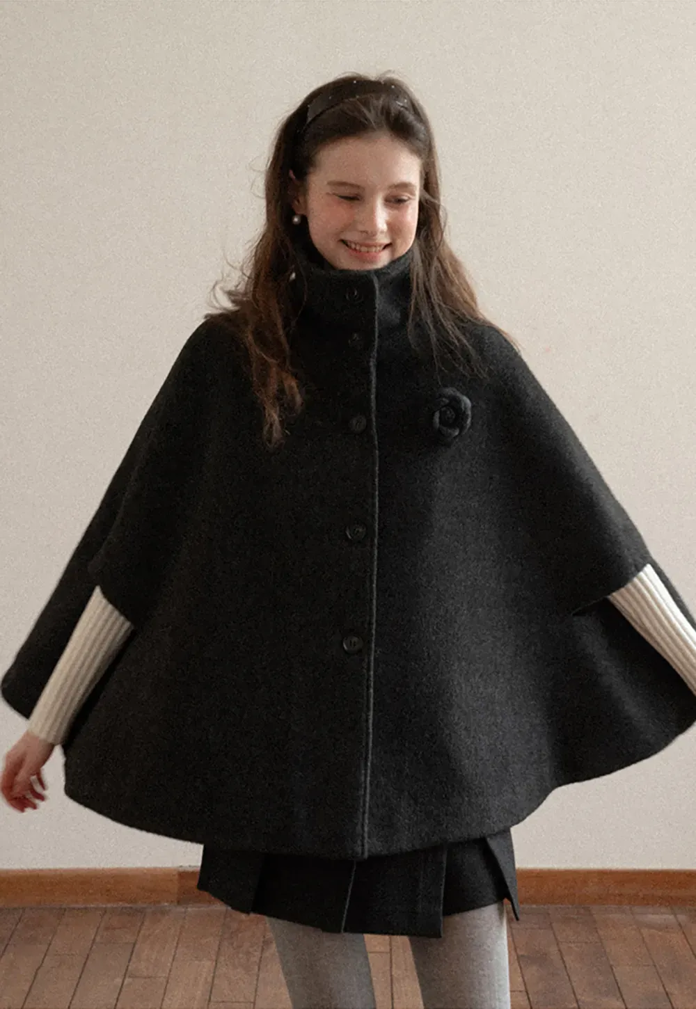 Wool Cape with High Neck Design
