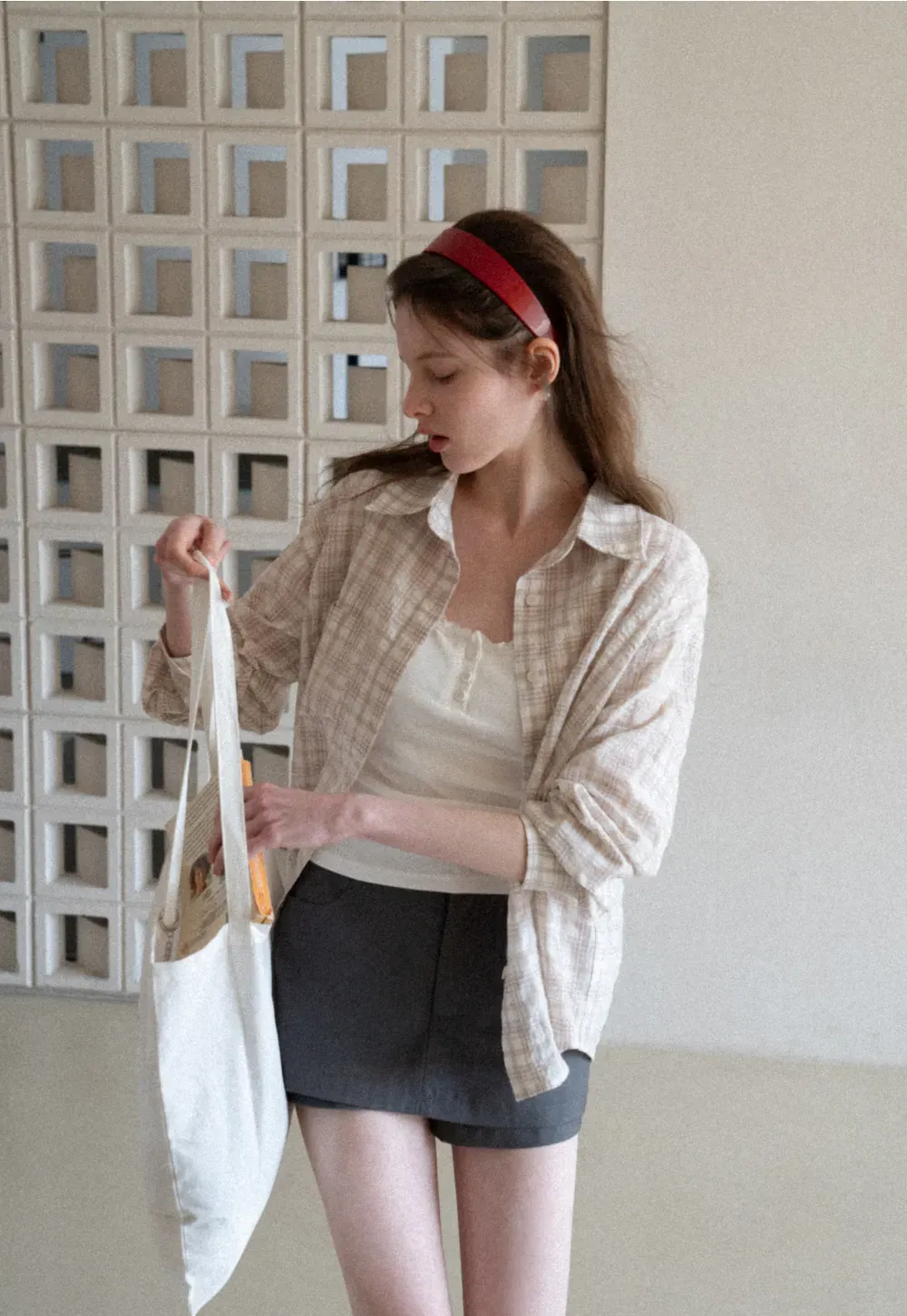 Plaid Shirt with Collar and Long Sleeves