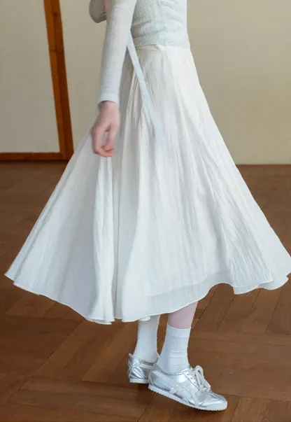 Flowy Pleated Midi Skirt with Drawstring Waist