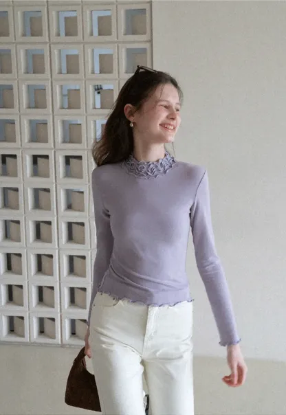 Elegant High Neck Long Sleeve Top with Ruffle Detail