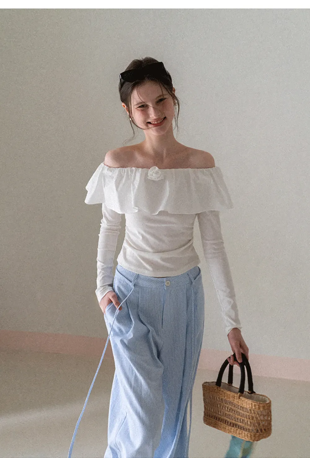 Wide Leg Pleated Casual Pants with Drawstring Waist