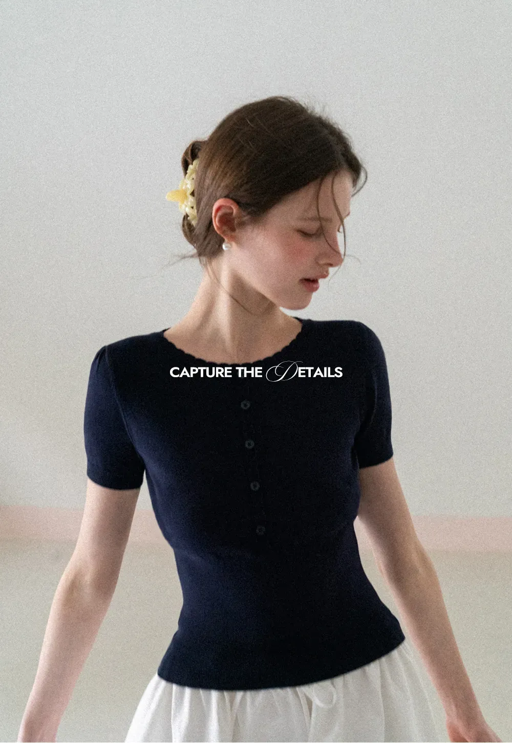 Short Sleeve Knit Top with Lace Trim and Button Placket