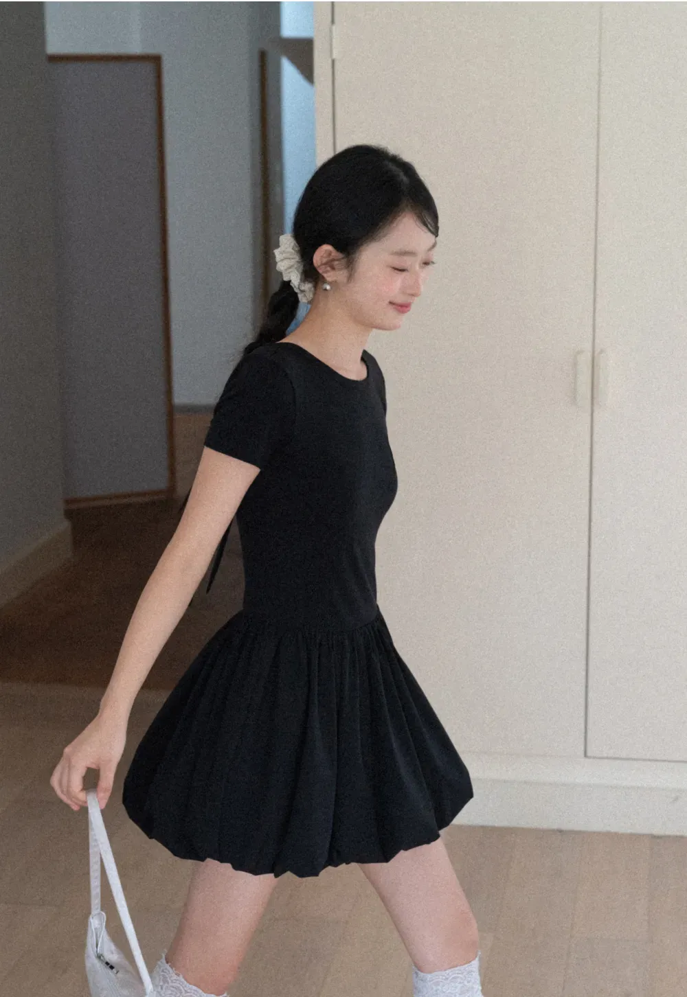 Short Sleeve Dress with Back Cutout and Bow Detail