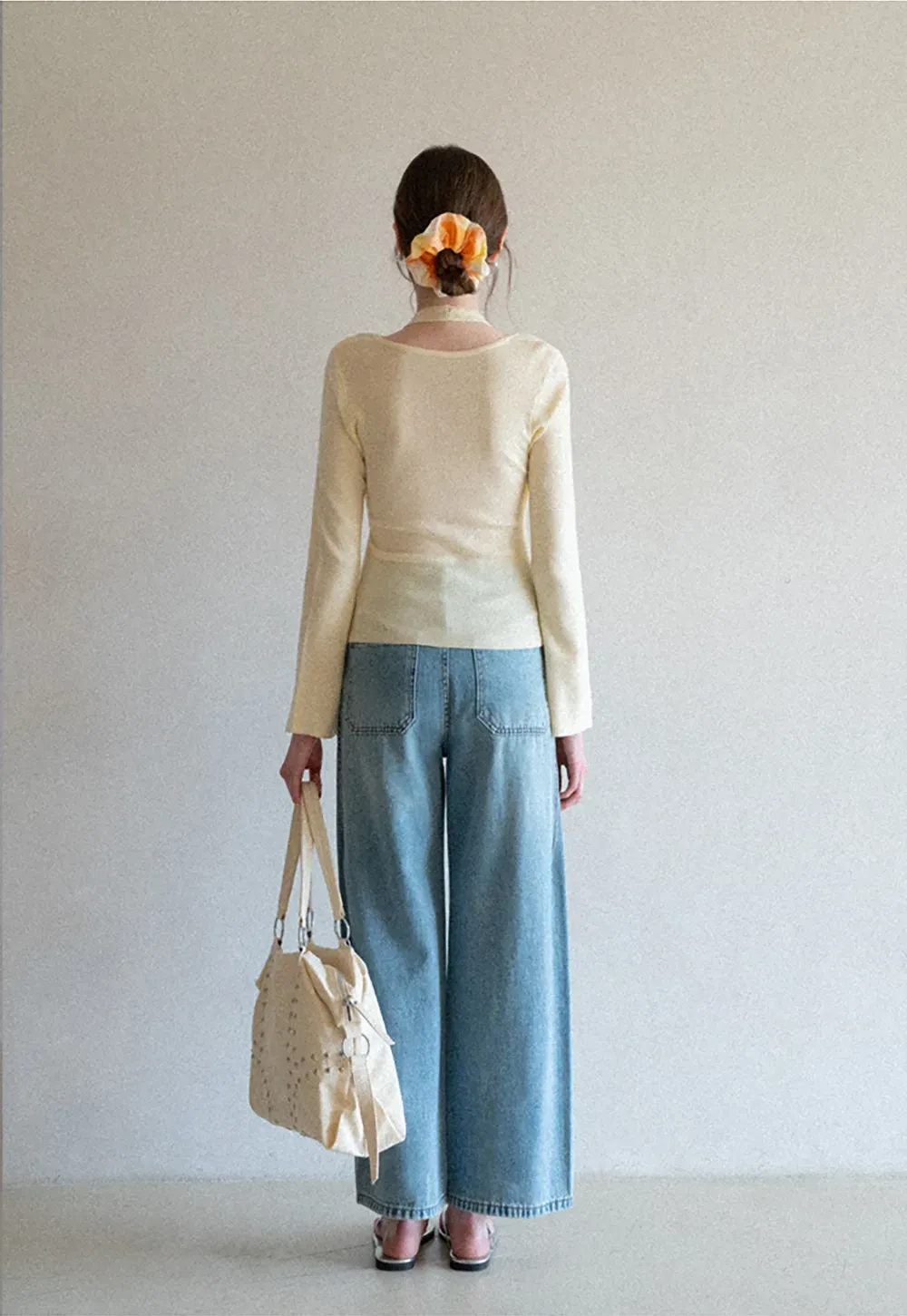 Wide leg high waist denim pants with belt loops