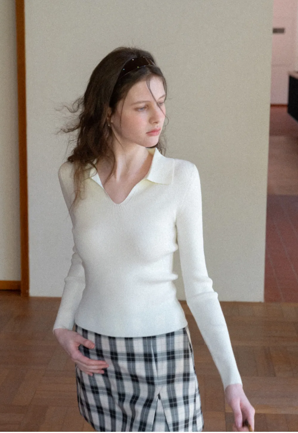 Ribbed Knit Long Sleeve Polo Neck Sweater