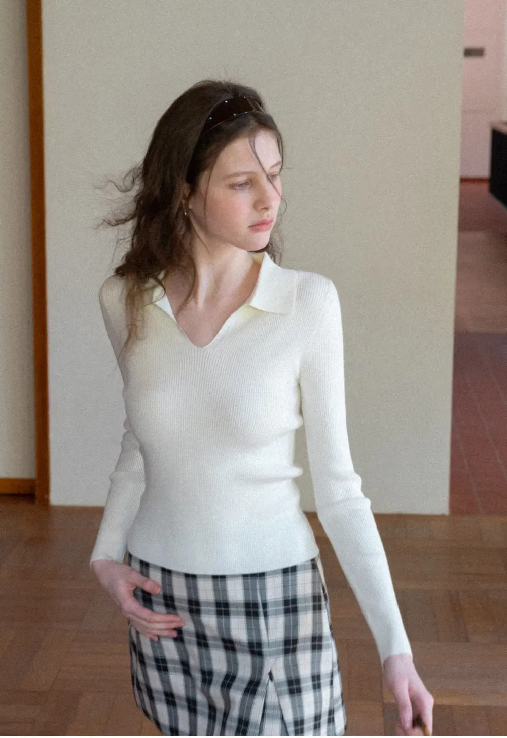 Ribbed Knit Long Sleeve Polo Neck Sweater