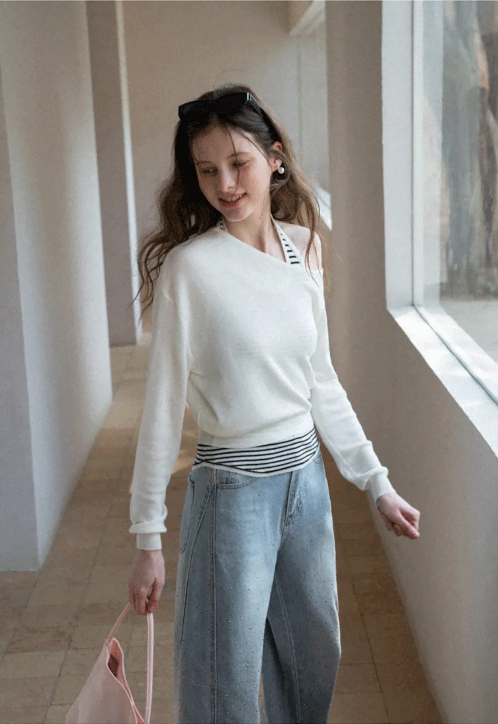 Wide leg jeans with subtle dot embellishments