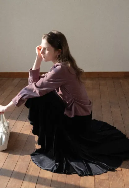 Elegant Corduroy Blouse with Ruched Detail