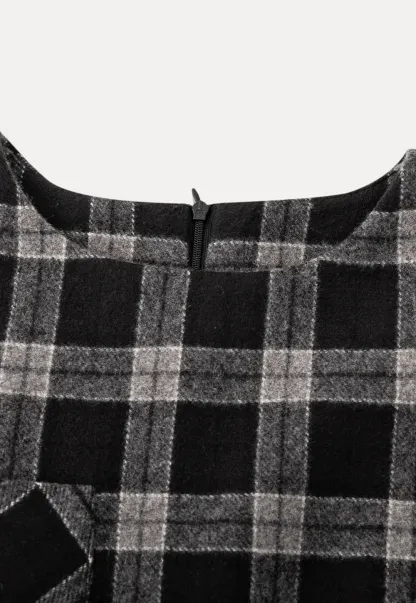 Sleeveless Plaid Dress with High Neck Tie Design