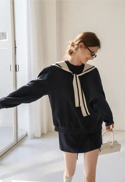 Sailor collar sweatshirt scarf shawl skirt set