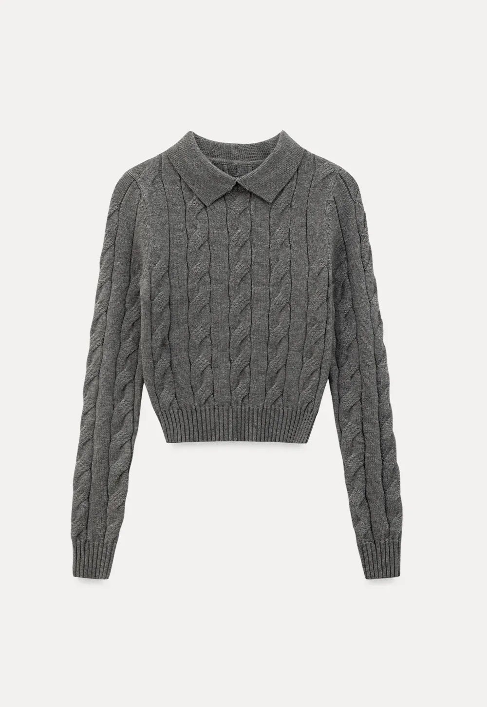 Cable Knit Crop Sweater with Collar