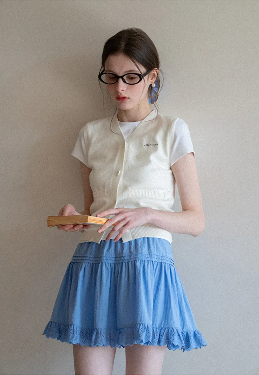 Knitted Vest with Button Closure and Embroidery