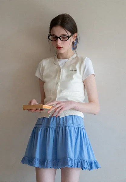 Knitted Vest with Button Closure and Embroidery