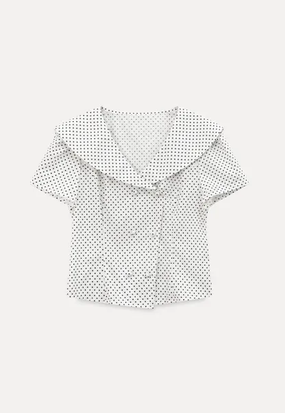 Polka dot short sleeve shirt with collar and buttons