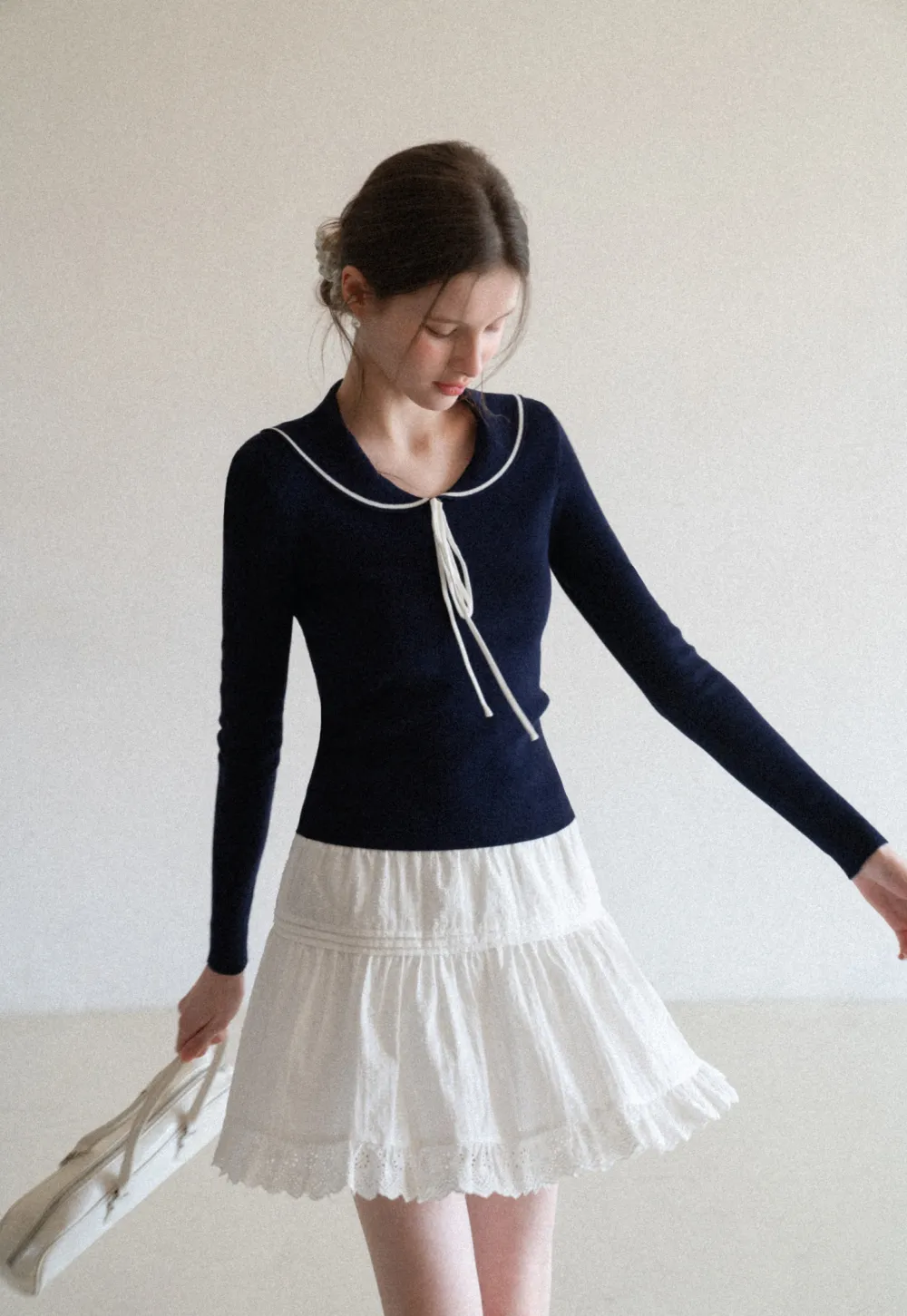 Eyelet Trimmed Tiered Skirt with Ruffled Hem