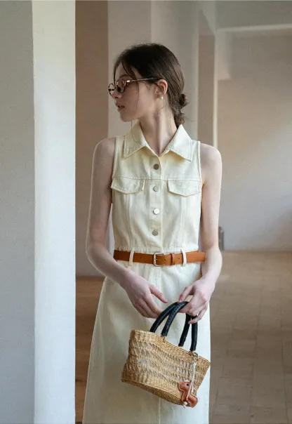 Sleeveless Collared Button Front Midi Dress