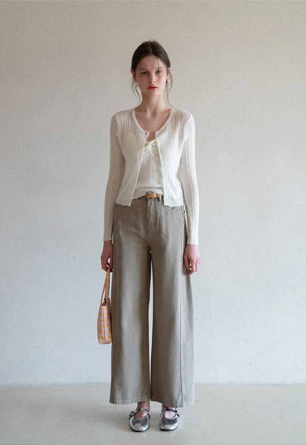 Wide leg high waist denim pants with belt loops