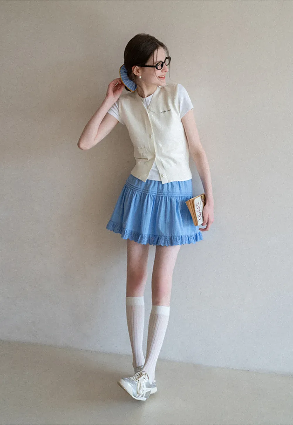 Knitted Vest with Button Closure and Embroidery