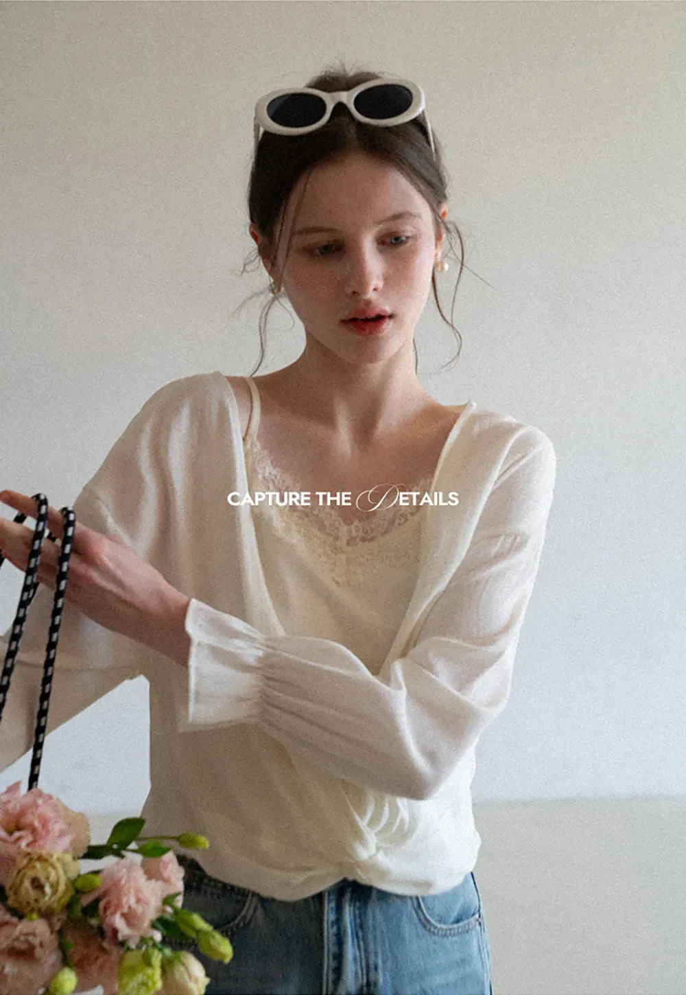 Lace Trimmed V Neck Long Sleeve Wrap Shirt