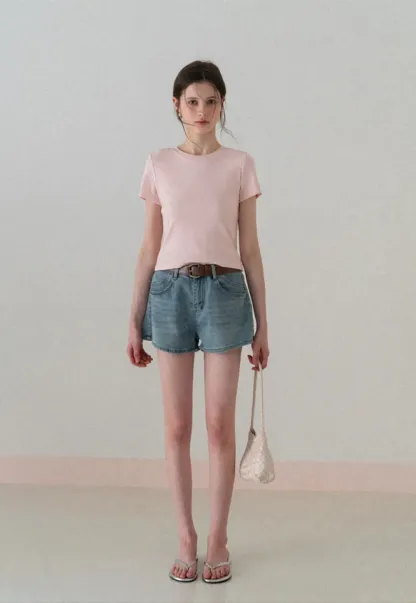 Short Sleeve Crew Neck T Shirt with Sheer Scarf Detail