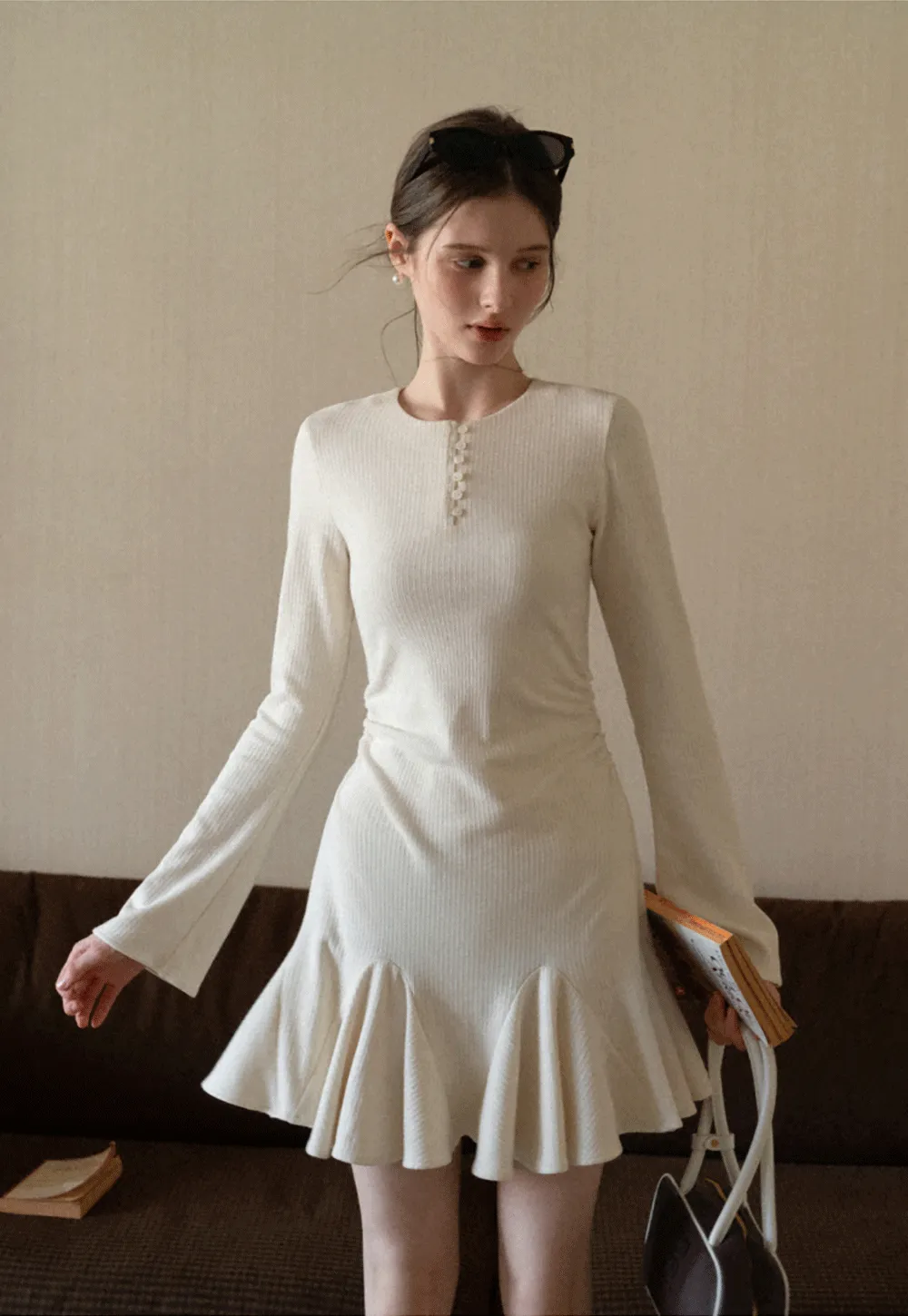 Elegant Flared Sleeve Mini Dress with Ruffle Hem