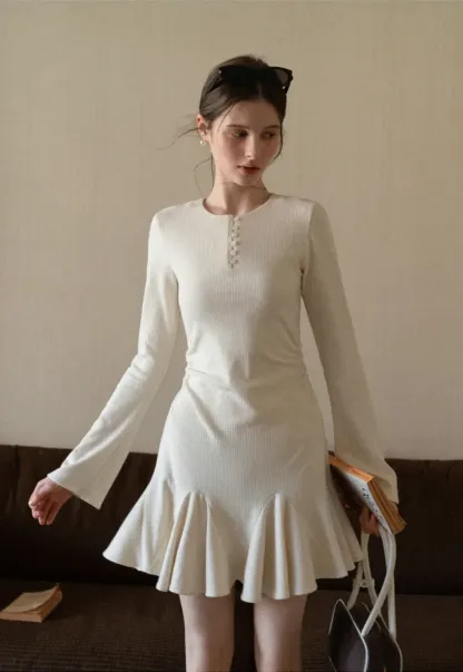 Elegant Flared Sleeve Mini Dress with Ruffle Hem