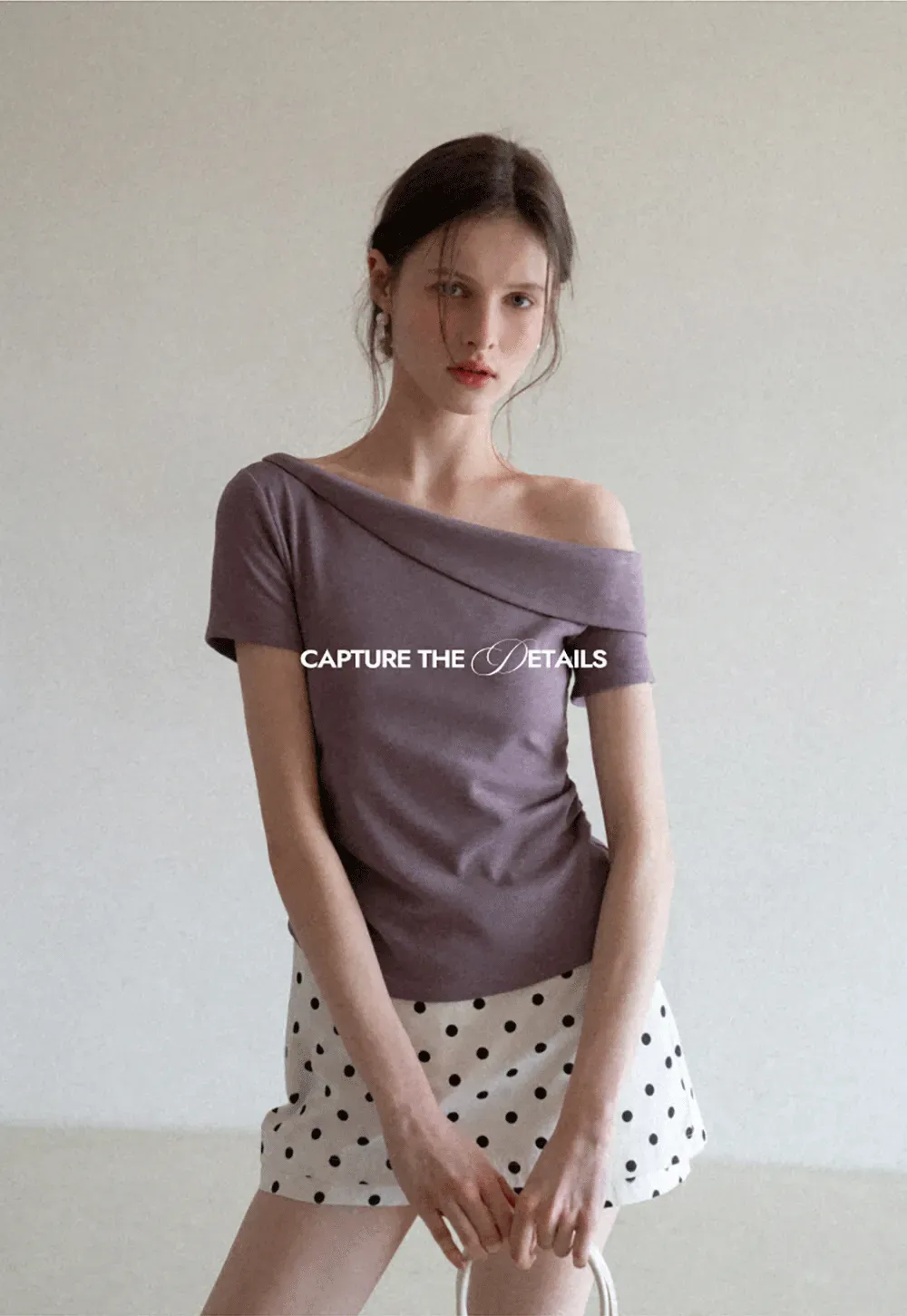 Polka dot off shoulder short sleeve tops