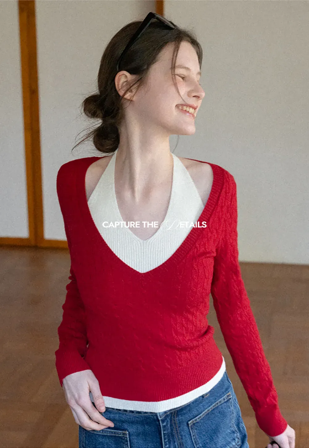 Cable Knit Sweater with Back Tie Detail