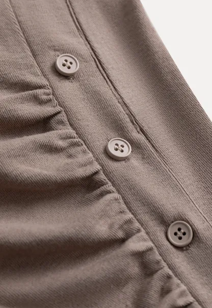 Crew Neck Long Sleeve Button Accent Top