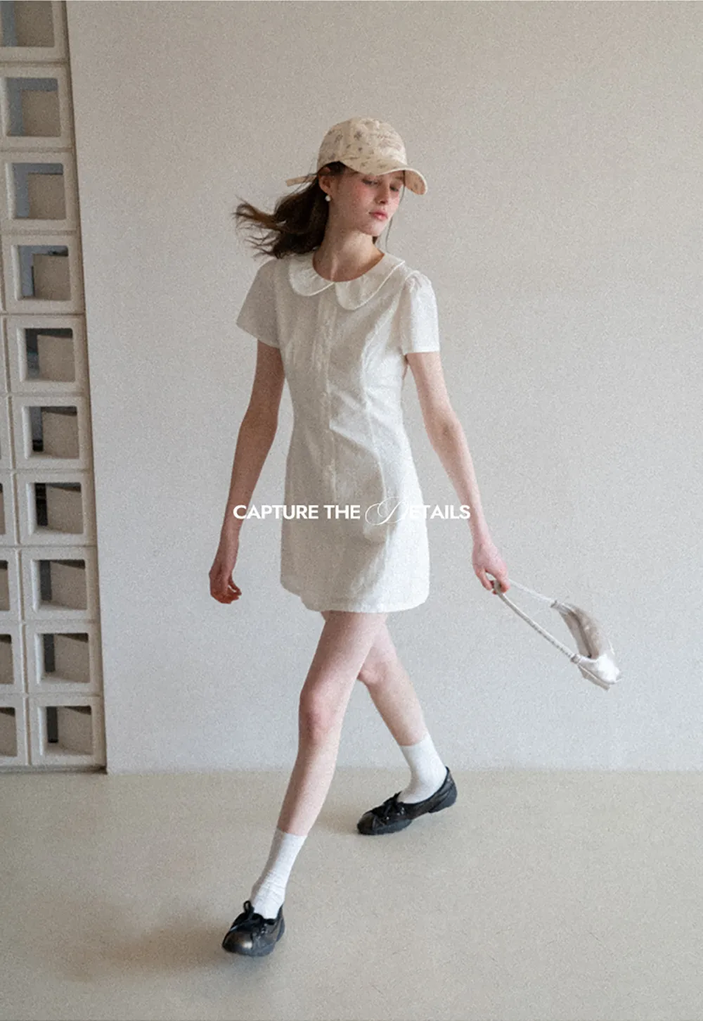 Button Front Dress with Peter Pan Collar and Short Sleeves