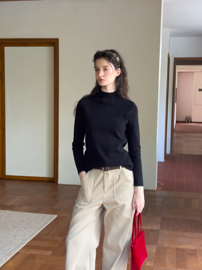 Women's Elegant Fleece-Lined Brushed Straight-Leg Casual Trousers