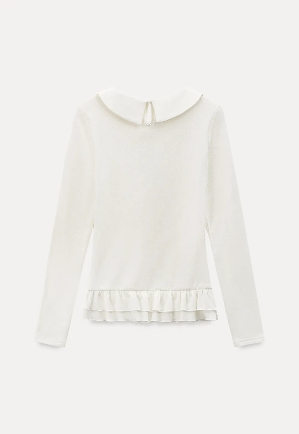 Elegant Long Sleeve Top with Ruffled Hem and Collar Design