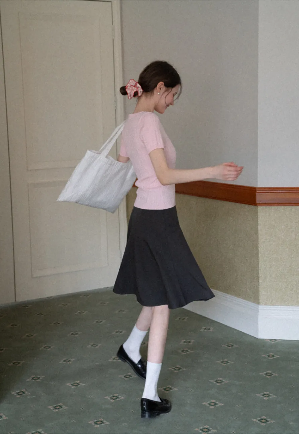 Cable Knit Short Sleeve V Neck Sweater