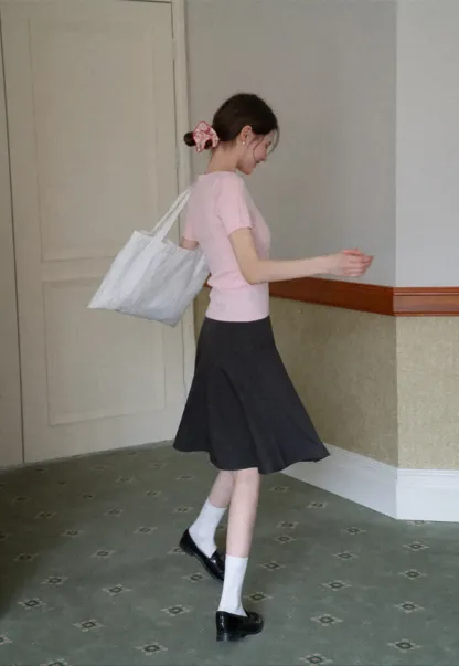 Cable Knit Short Sleeve V Neck Sweater