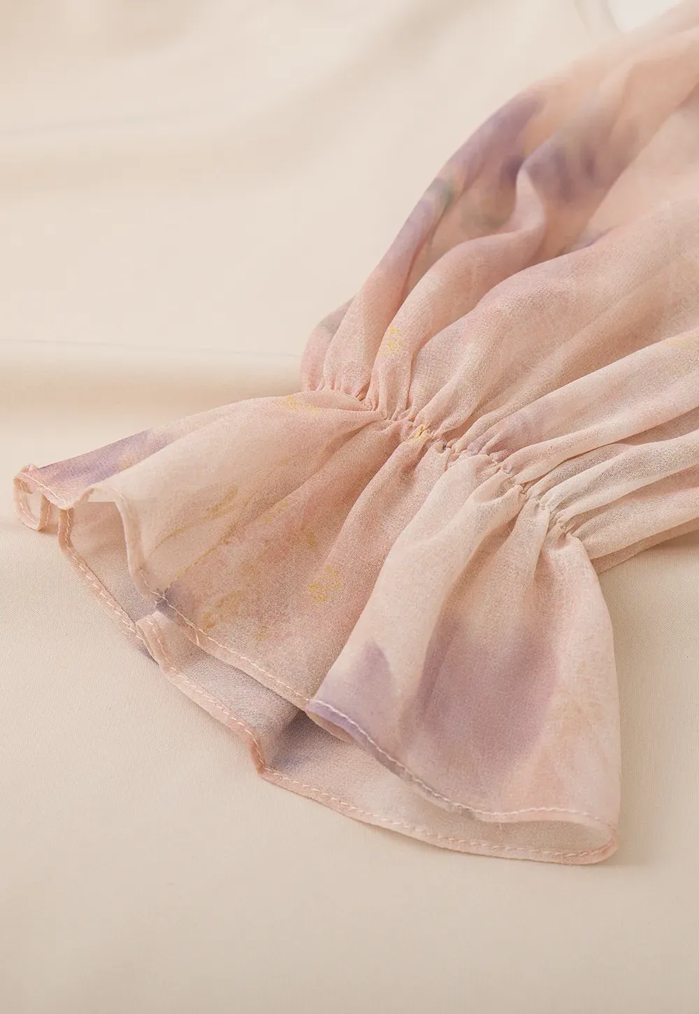 Floral Print Ruffled Neck Long Sleeve Dress