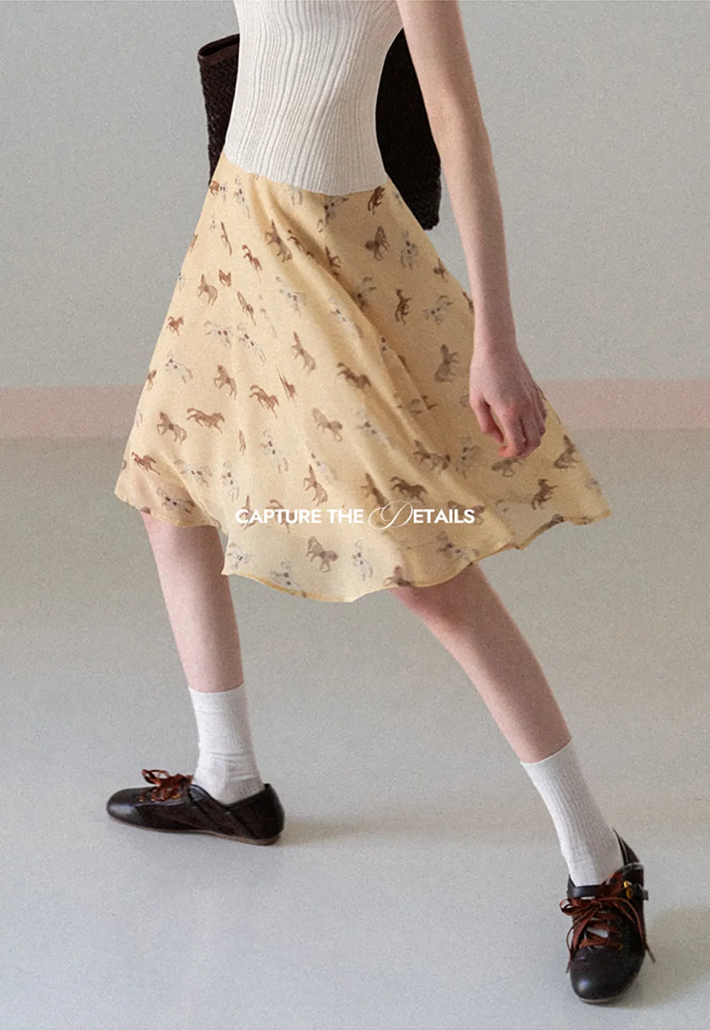 Horse Print Flared Midi Skirt