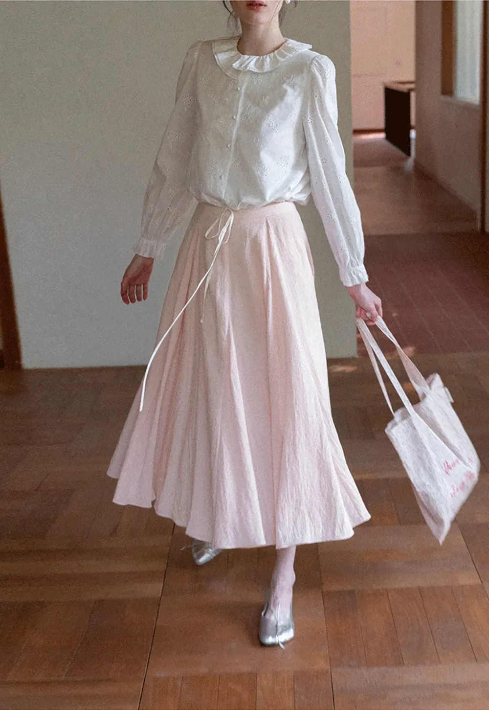 Flowy Pleated Midi Skirt with Drawstring Waist