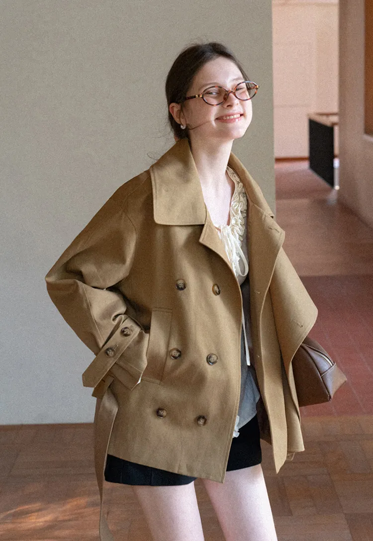 Double Breasted Short Jacket with Belted Waist