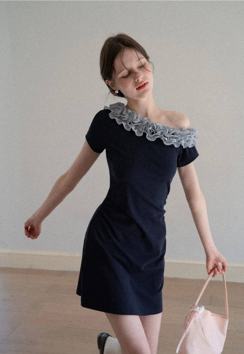 Short Sleeve Dress with Ruffled Off Shoulder Detail