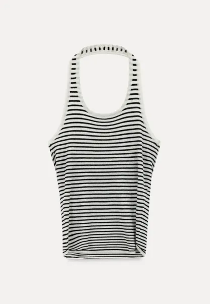 Off Shoulder Long Sleeve Knit Sweater with Striped Trim