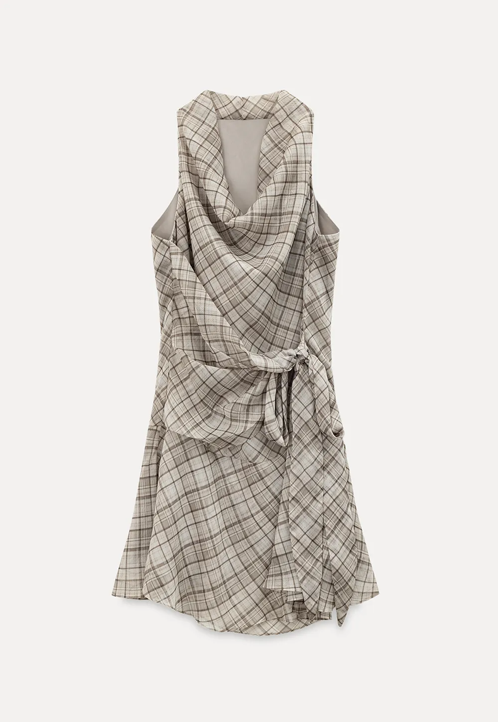 Plaid Halter Neck Wrap Dress with Side Tie