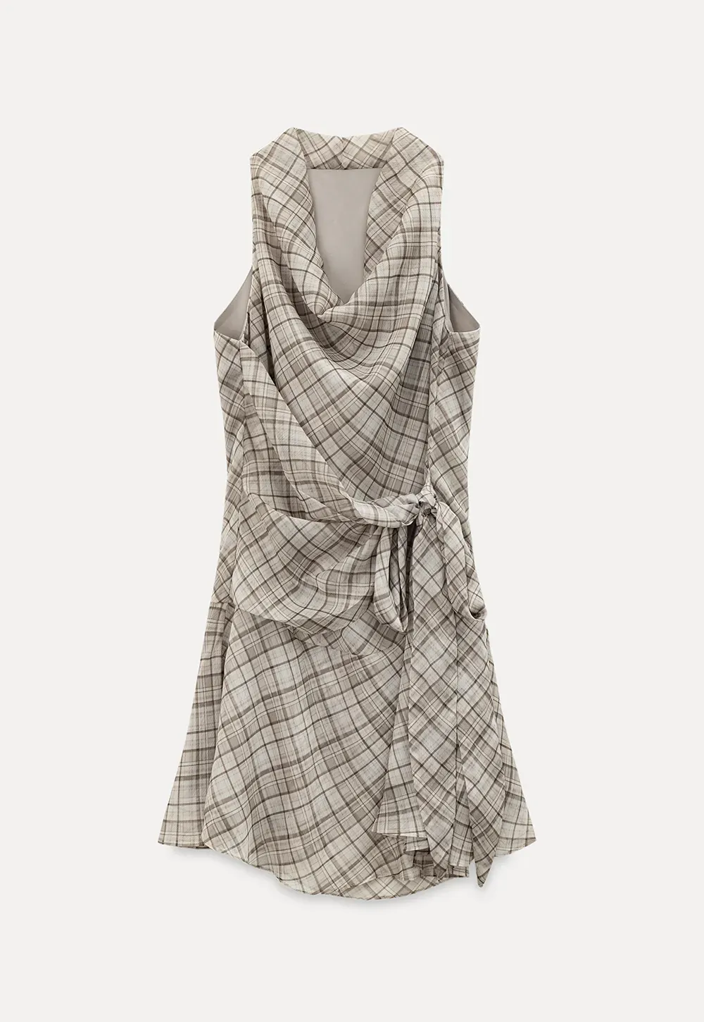 Plaid Halter Neck Wrap Dress with Side Tie