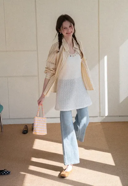 Striped Oversized Shirt with Button Detailing