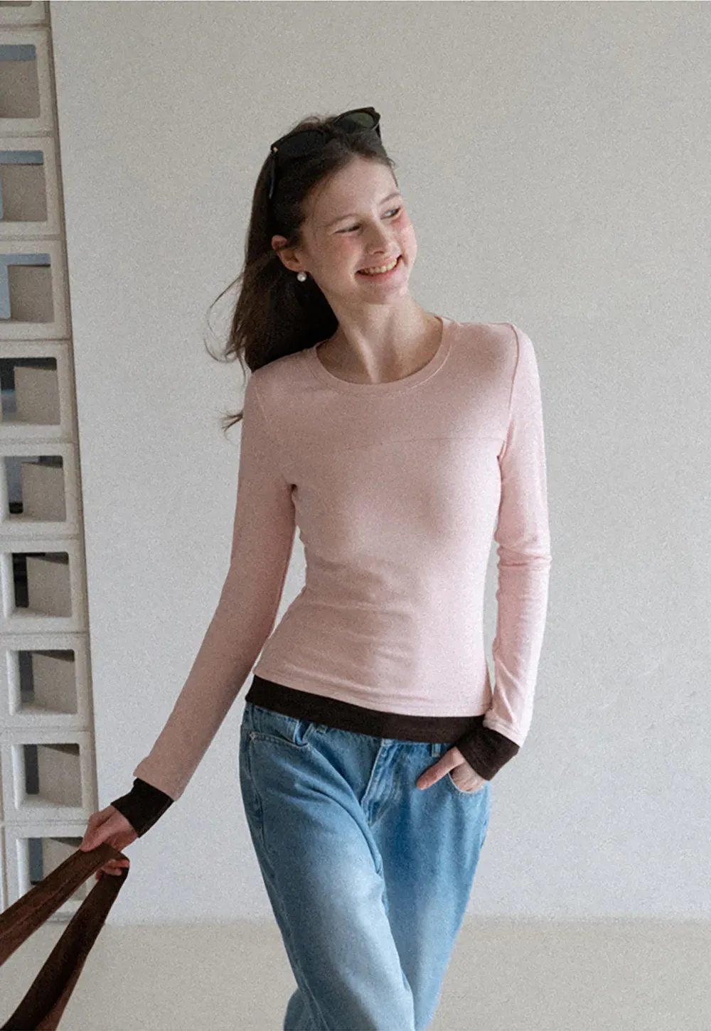 Long sleeve round neck layered t shirt design top