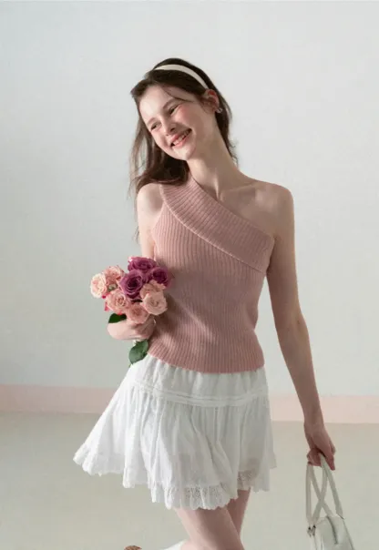 Asymmetrical Ribbed Knit Sleeveless Top
